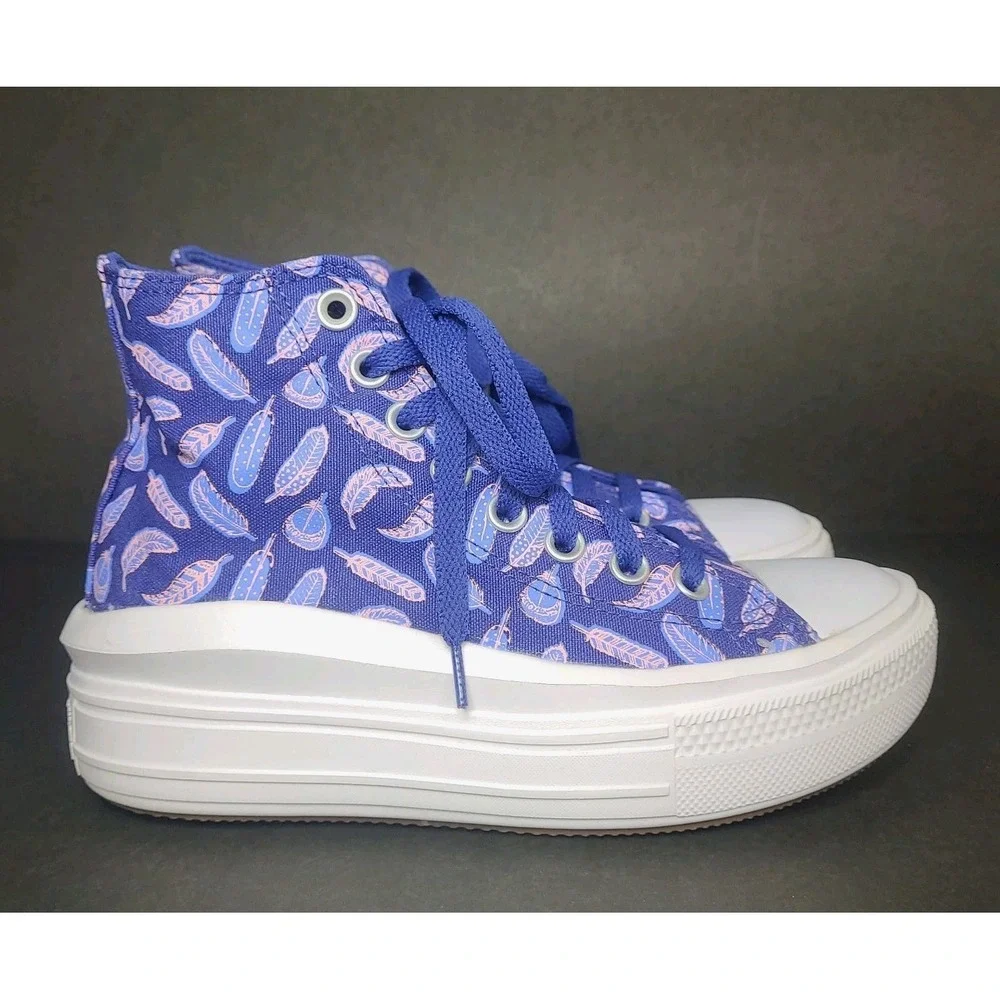 Converse Platform High Top Sneakers Kids 3.5 Purple Feather Print Shoes